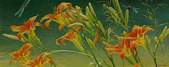 Robert Bateman Day Lilies and Dragonflies