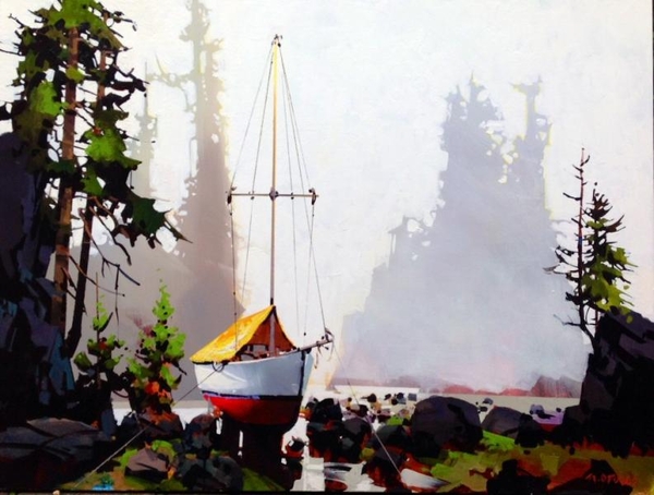 Michael z O'Toole Sailboat Against Sea Stacks