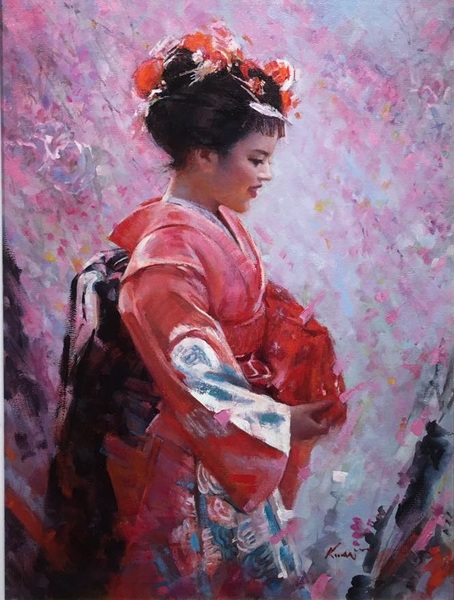 Lady With Red Kimono by Clement Kwan